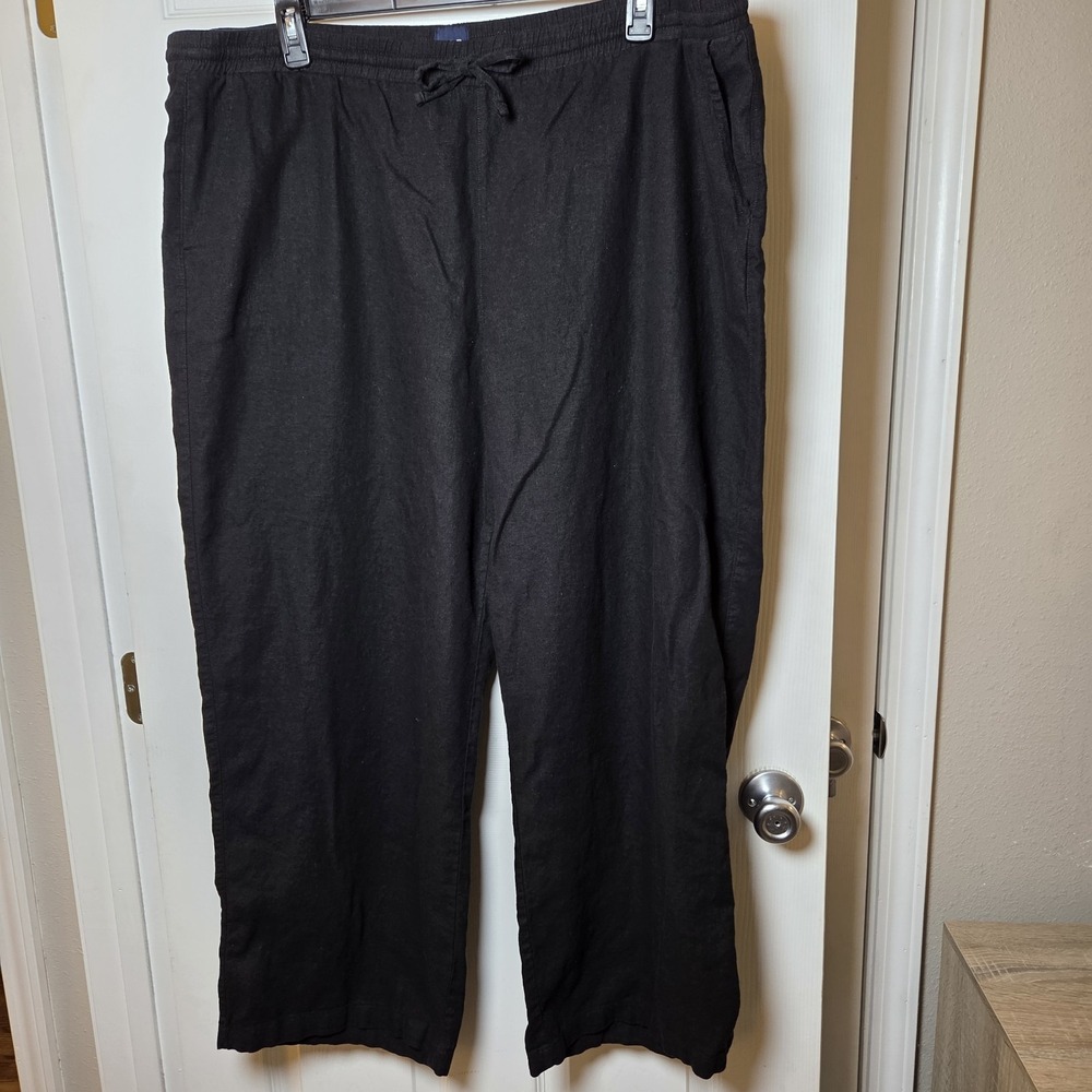 GAP sz XXL black wide leg elastic waist pull on pants linen/rayon casual breezy